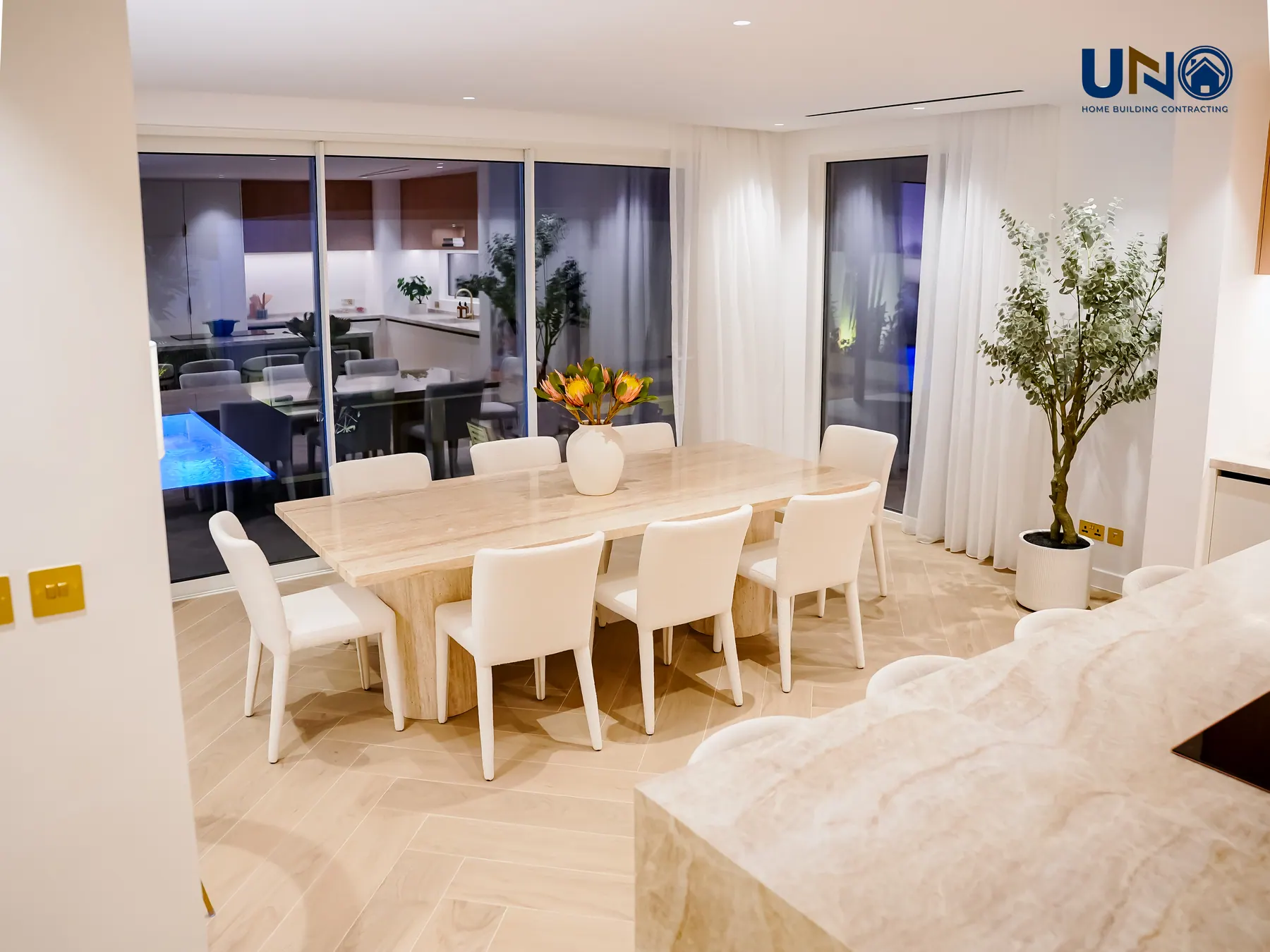 Dining room opening to the terrace